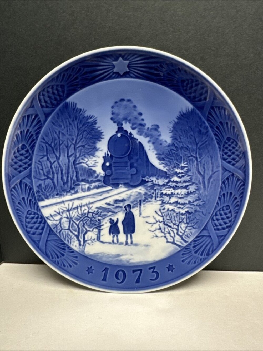 Royal Copenhagen 1973 Going Home Plate Christmas Plate Train Retired